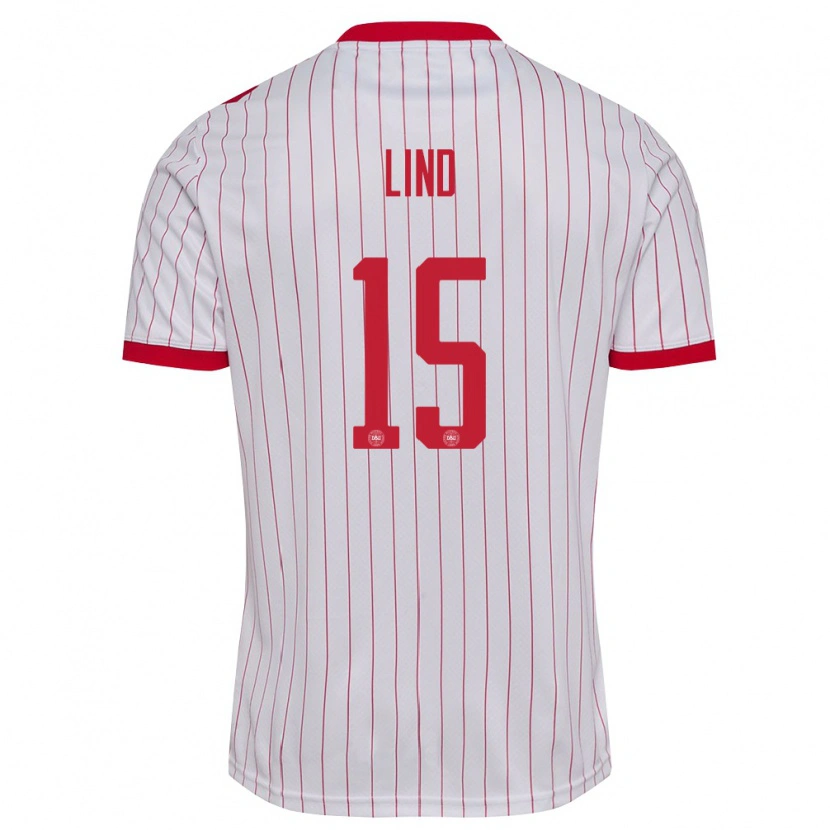 Danxen Mujer Camiseta Dinamarca Victor Lind #15 Blanco Rojo 2ª Equipación 26-28 La Camisa