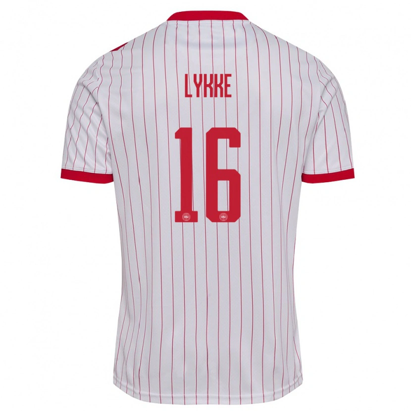 Danxen Mujer Camiseta Dinamarca William Lykke #16 Blanco Rojo 2ª Equipación 26-28 La Camisa