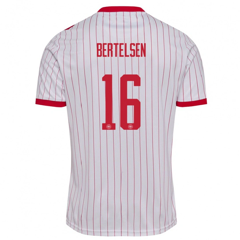Danxen Mujer Camiseta Dinamarca Villads Bertelsen #16 Blanco Rojo 2ª Equipación 26-28 La Camisa