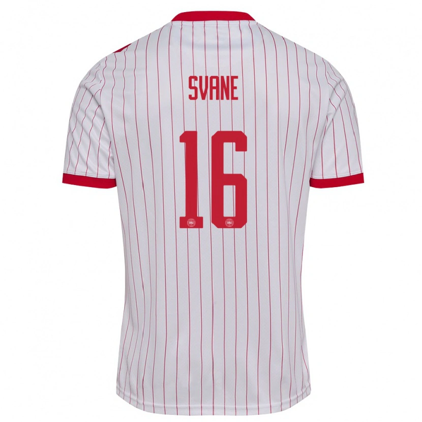 Danxen Mujer Camiseta Dinamarca Katrine Svane #16 Blanco Rojo 2ª Equipación 26-28 La Camisa