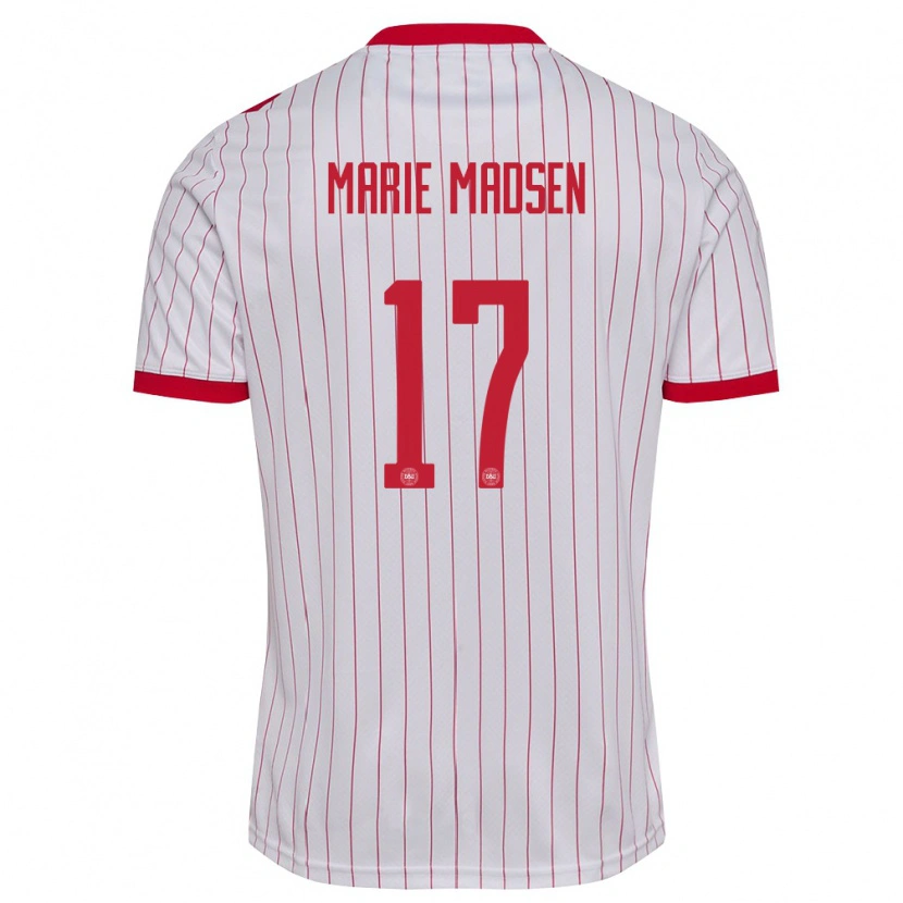 Danxen Mujer Camiseta Dinamarca Rikke Marie Madsen #17 Blanco Rojo 2ª Equipación 26-28 La Camisa