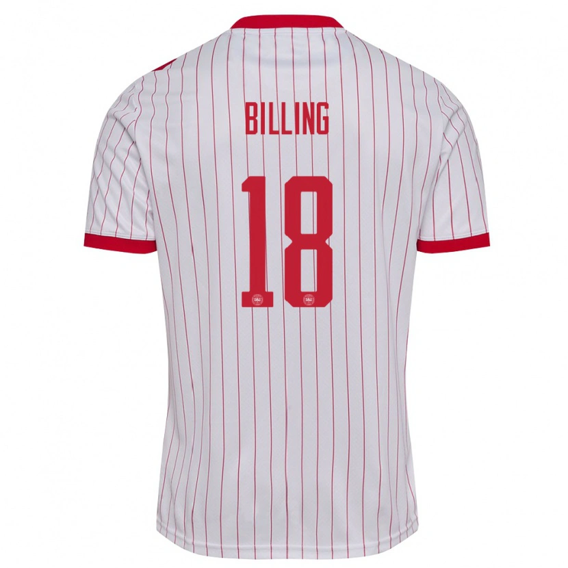 Danxen Mujer Camiseta Dinamarca Philip Billing #18 Blanco Rojo 2ª Equipación 26-28 La Camisa