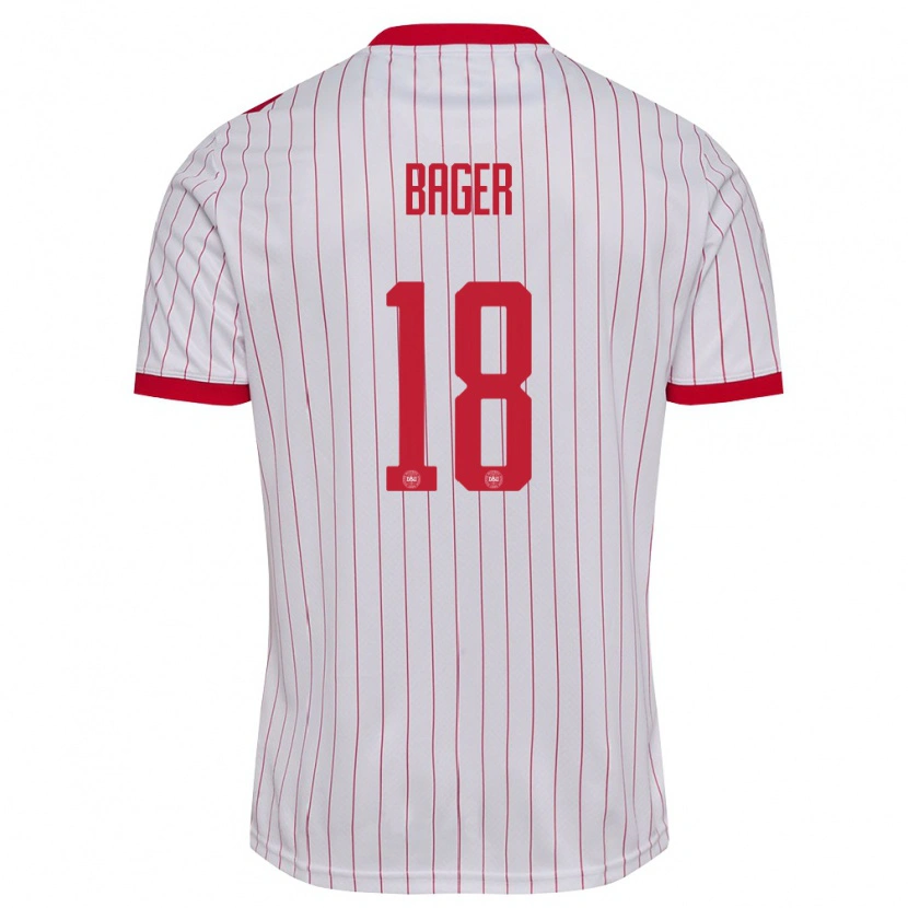 Danxen Mujer Camiseta Dinamarca Silas Bager #18 Blanco Rojo 2ª Equipación 26-28 La Camisa