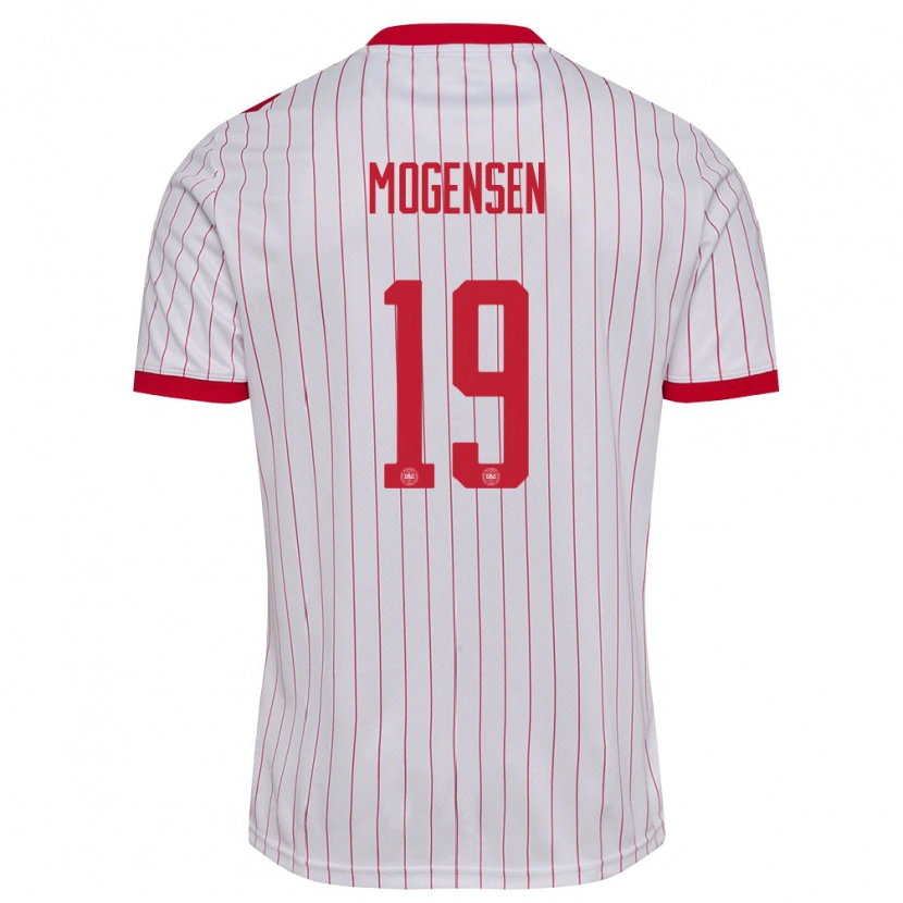 Danxen Mujer Camiseta Dinamarca Marcus Mogensen #19 Blanco Rojo 2ª Equipación 26-28 La Camisa