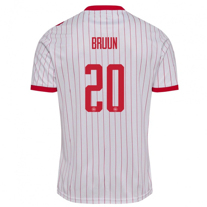 Danxen Mujer Camiseta Dinamarca Signe Bruun #20 Blanco Rojo 2ª Equipación 26-28 La Camisa