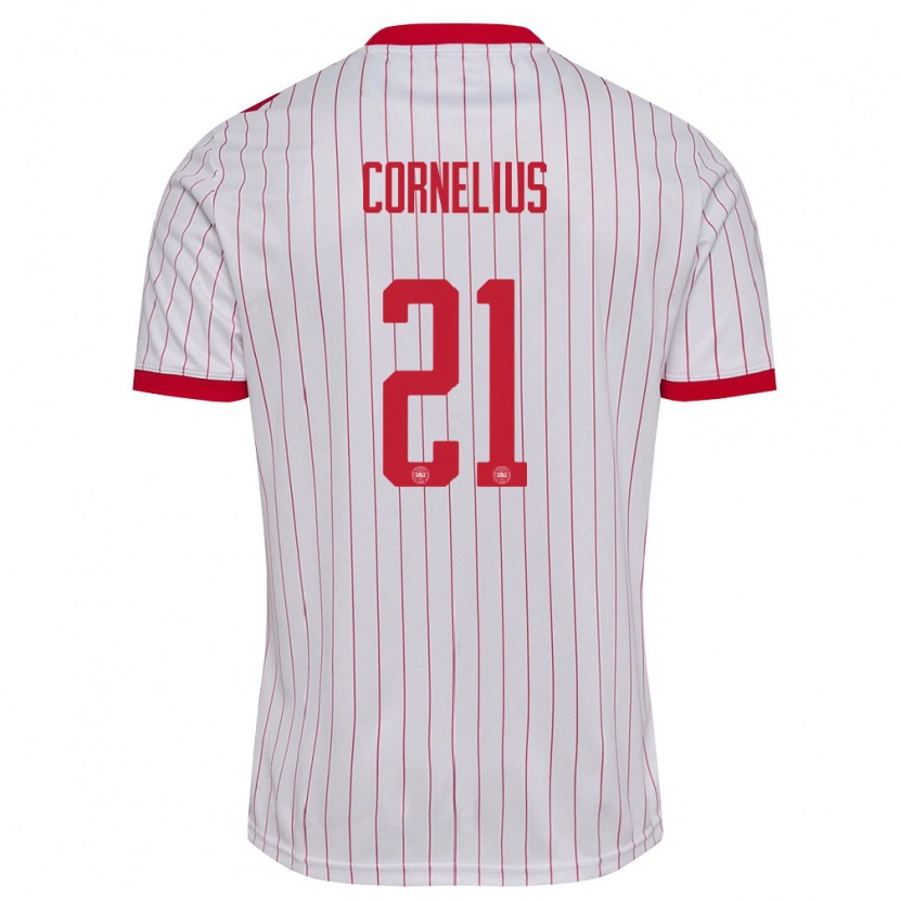 Danxen Mujer Camiseta Dinamarca Andreas Cornelius #21 Blanco Rojo 2ª Equipación 26-28 La Camisa