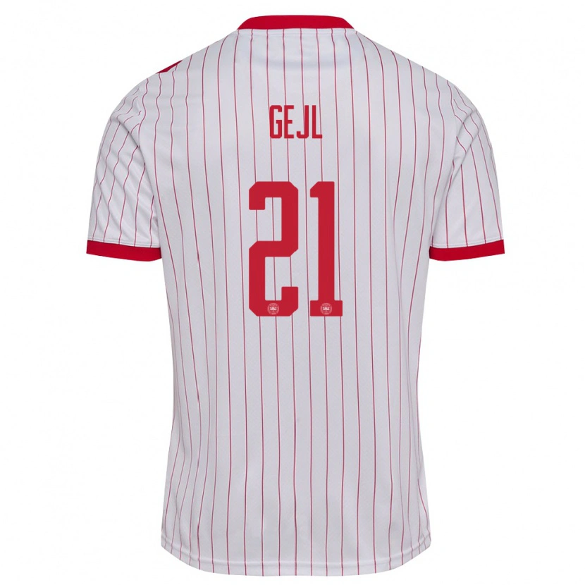 Danxen Mujer Camiseta Dinamarca Mille Gejl #21 Blanco Rojo 2ª Equipación 26-28 La Camisa