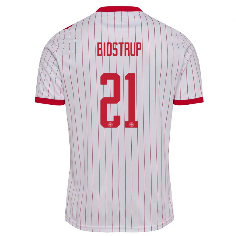 Danxen Mujer Camiseta Dinamarca Mads Bidstrup #21 Blanco Rojo 2ª Equipación 26-28 La Camisa