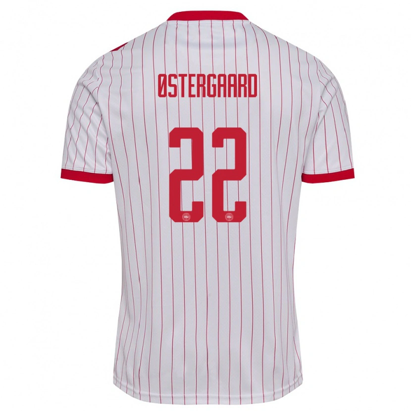 Danxen Mujer Camiseta Dinamarca Maja Bay Ostergaard #22 Blanco Rojo 2ª Equipación 26-28 La Camisa
