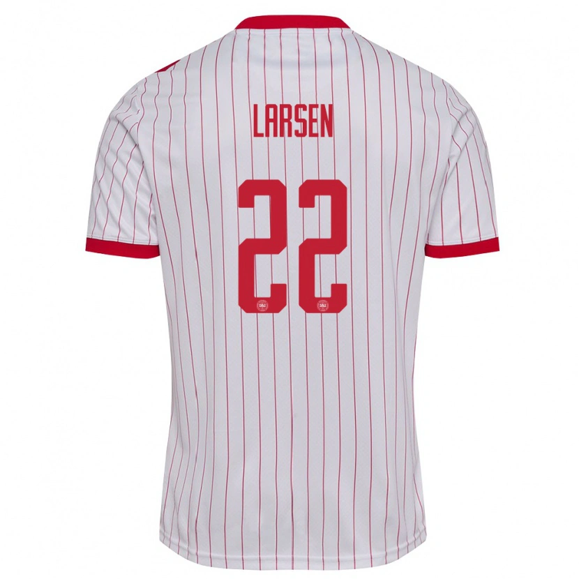 Danxen Mujer Camiseta Dinamarca Kathrine Larsen #22 Blanco Rojo 2ª Equipación 26-28 La Camisa