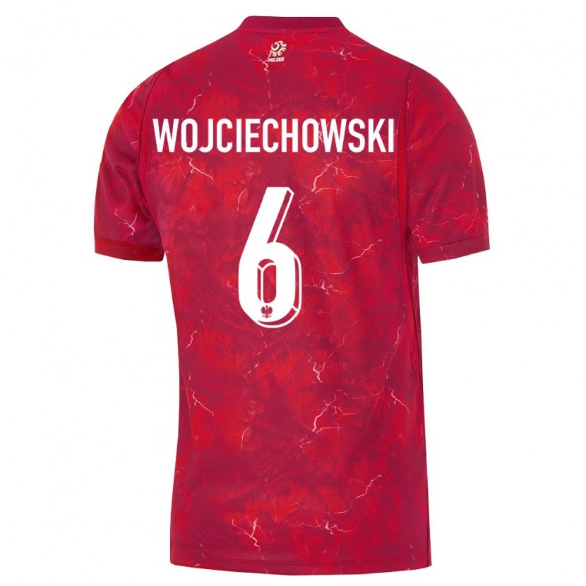 Danxen Mujer Camiseta Polonia Maciej Wojciechowski #6 Rojo Blanco 2ª Equipación 26-28 La Camisa