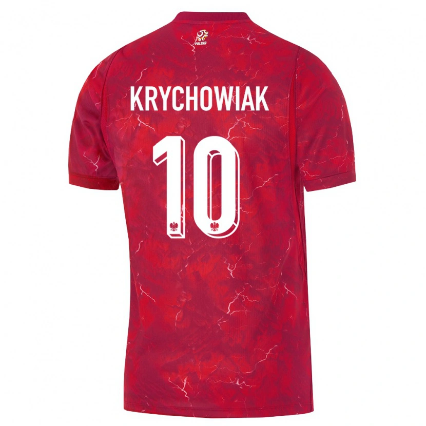 Danxen Mujer Camiseta Polonia Grzegorz Krychowiak #10 Rojo Blanco 2ª Equipación 26-28 La Camisa