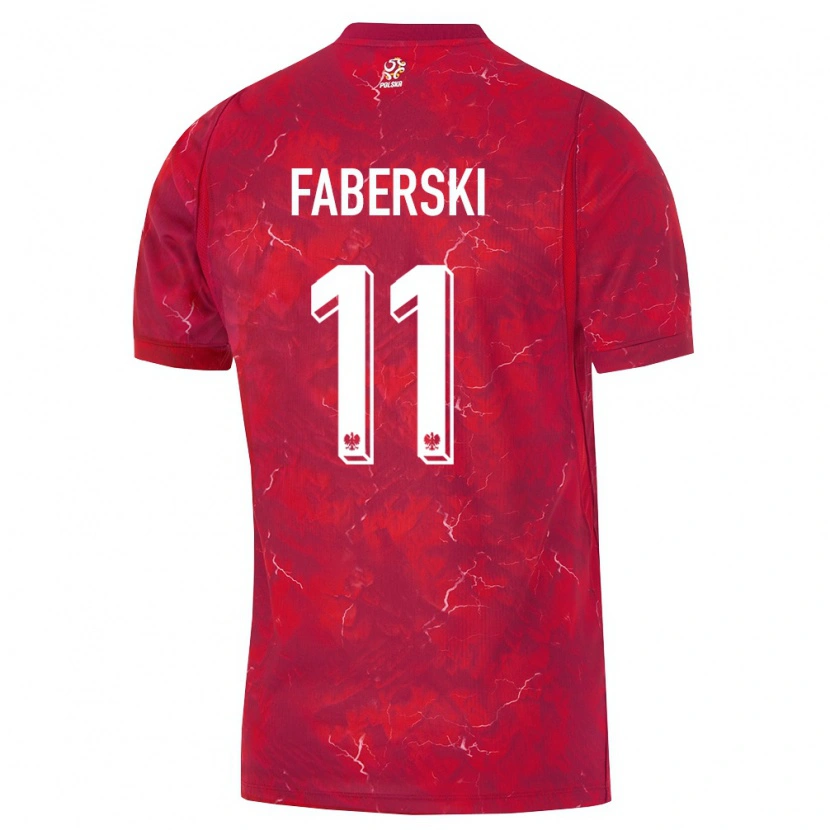 Danxen Mujer Camiseta Polonia Jan Faberski #11 Rojo Blanco 2ª Equipación 26-28 La Camisa