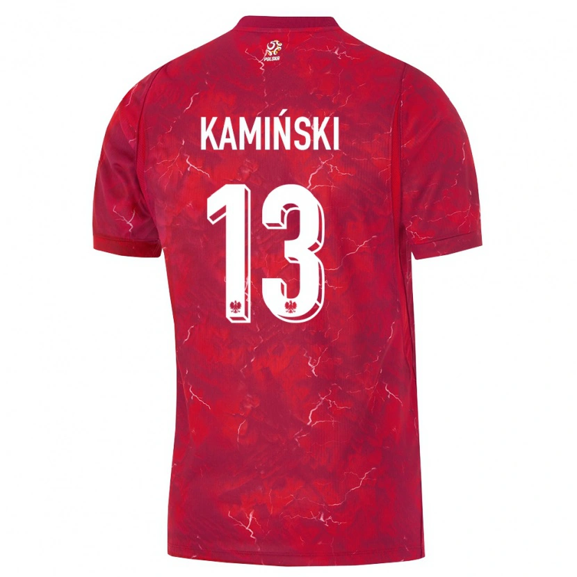 Danxen Mujer Camiseta Polonia Jakub Kaminski #13 Rojo Blanco 2ª Equipación 26-28 La Camisa