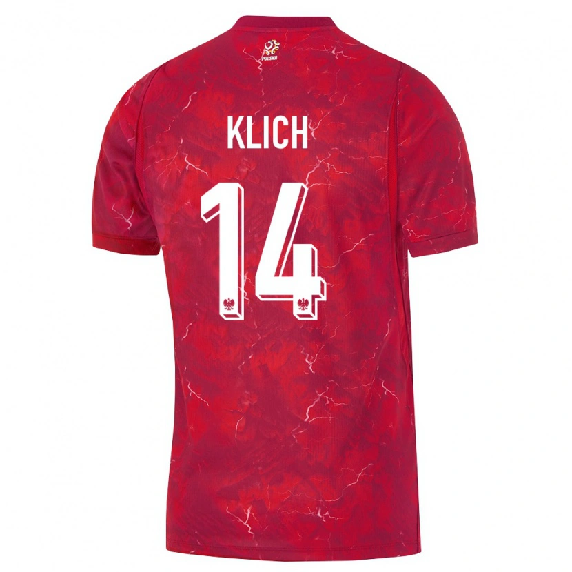 Danxen Mujer Camiseta Polonia Mateusz Klich #14 Rojo Blanco 2ª Equipación 26-28 La Camisa