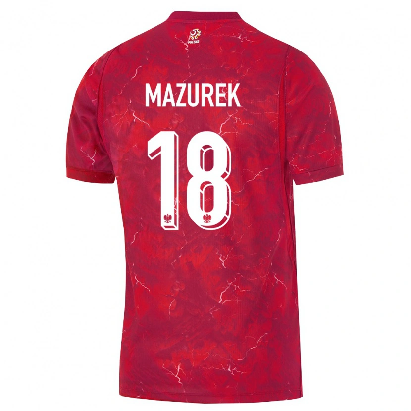 Danxen Mujer Camiseta Polonia Bartosz Mazurek #18 Rojo Blanco 2ª Equipación 26-28 La Camisa