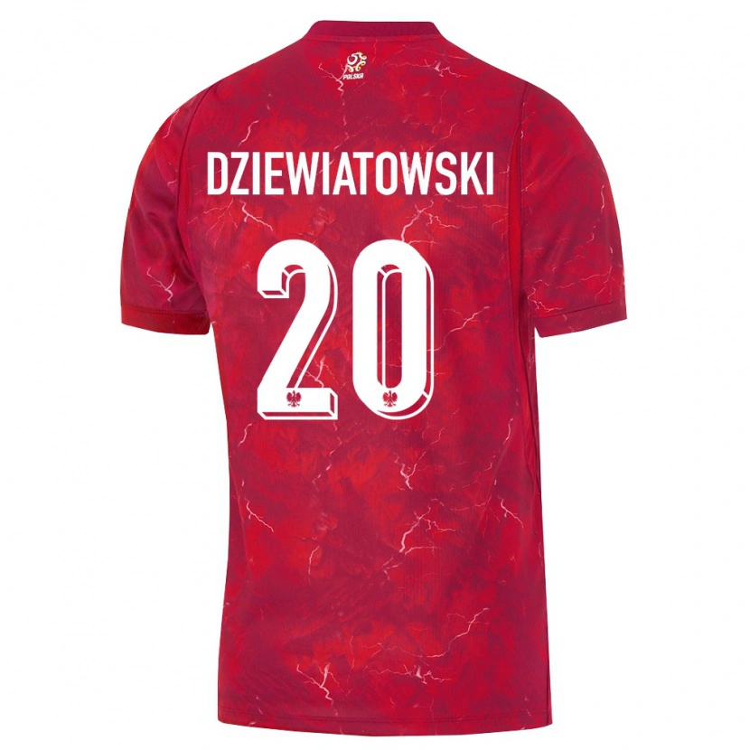 Danxen Mujer Camiseta Polonia Mateusz Dziewiatowski #20 Rojo Blanco 2ª Equipación 26-28 La Camisa