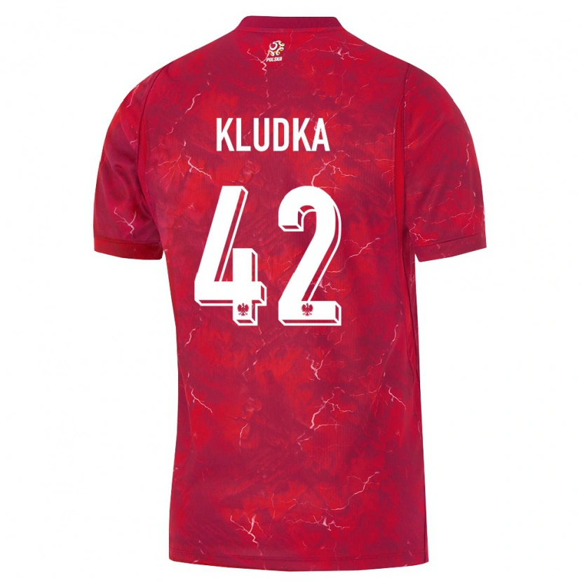 Danxen Mujer Camiseta Polonia Bartlomiej Kludka #42 Rojo Blanco 2ª Equipación 26-28 La Camisa