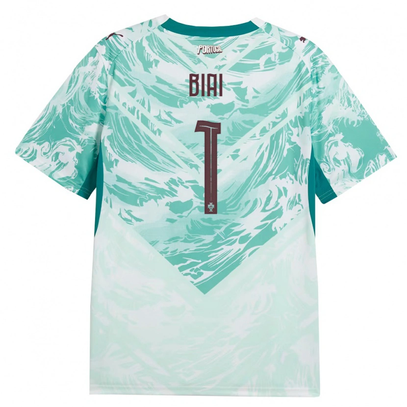 Danxen Mujer Camiseta Portugal Celton Biai #1 Azul Cielo Blanco Verde 2ª Equipación 26-28 La Camisa