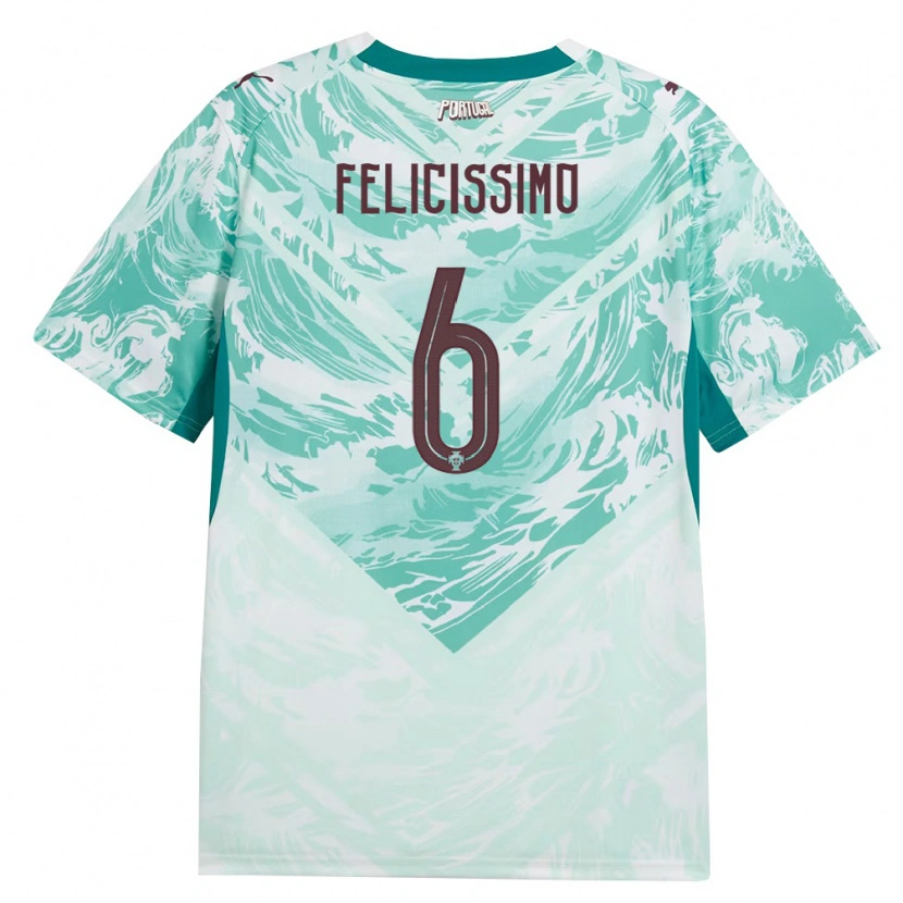 Danxen Mujer Camiseta Portugal Eduardo Felicíssimo #6 Azul Cielo Blanco Verde 2ª Equipación 26-28 La Camisa