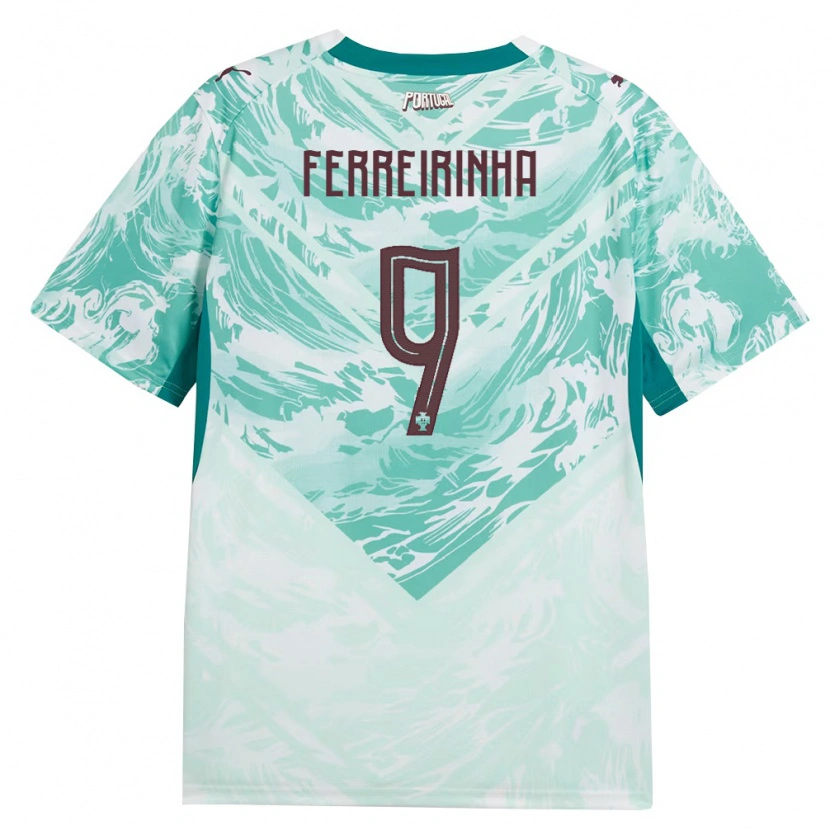 Danxen Mujer Camiseta Portugal Afonso Ferreirinha #9 Azul Cielo Blanco Verde 2ª Equipación 26-28 La Camisa