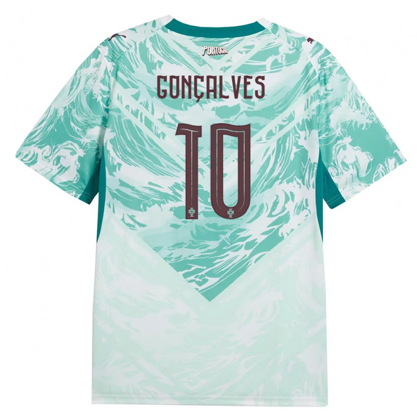 Danxen Mujer Camiseta Portugal Flávio Gonçalves #10 Azul Cielo Blanco Verde 2ª Equipación 26-28 La Camisa