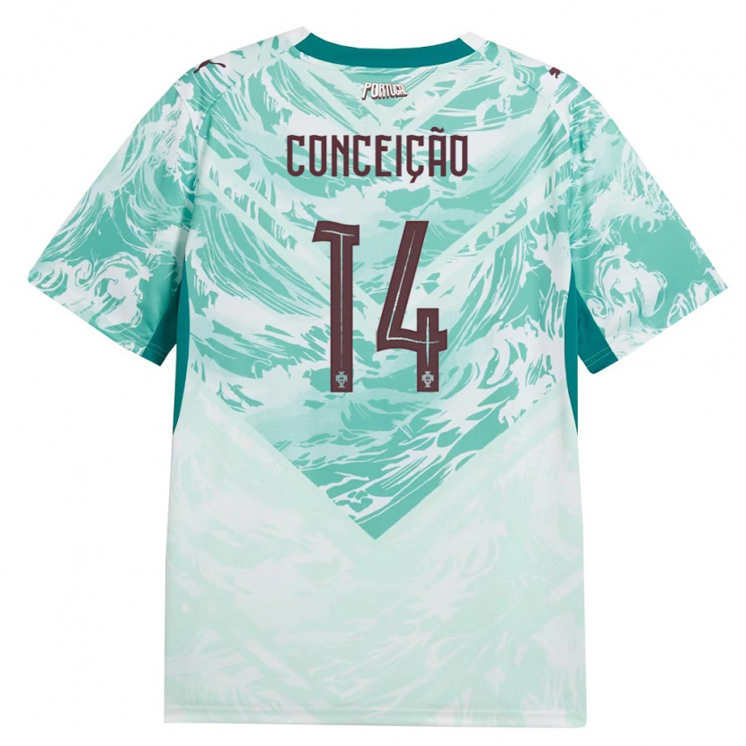 Danxen Mujer Camiseta Portugal Rodrigo Conceicao #14 Azul Cielo Blanco Verde 2ª Equipación 26-28 La Camisa