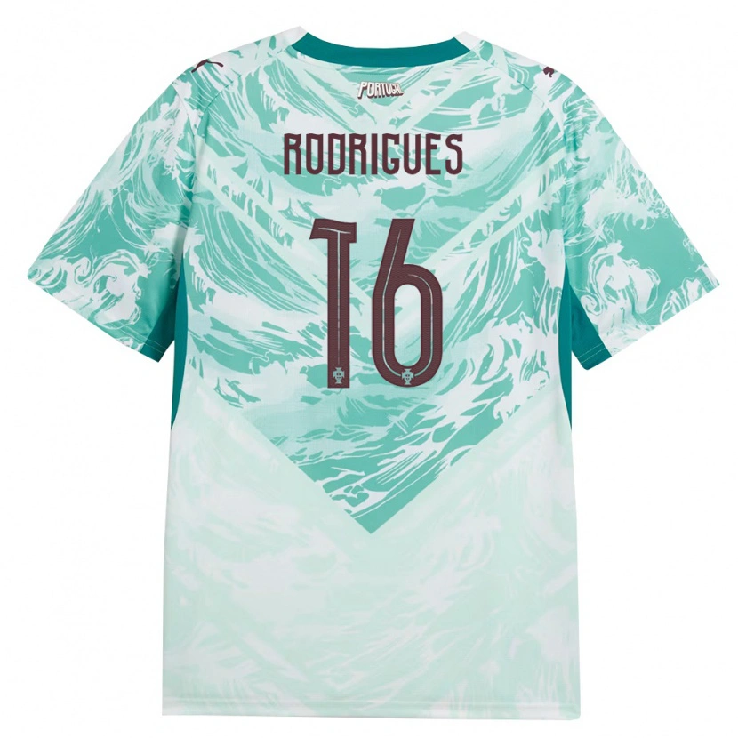 Danxen Mujer Camiseta Portugal Diego Rodrigues #16 Azul Cielo Blanco Verde 2ª Equipación 26-28 La Camisa