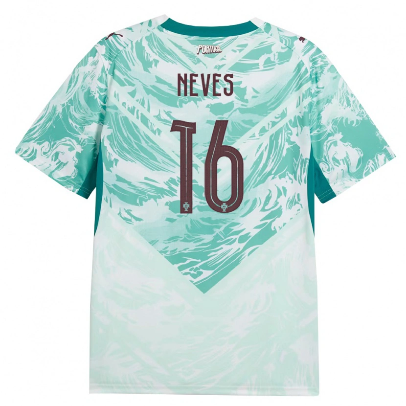 Danxen Mujer Camiseta Portugal Gil Neves #16 Azul Cielo Blanco Verde 2ª Equipación 26-28 La Camisa
