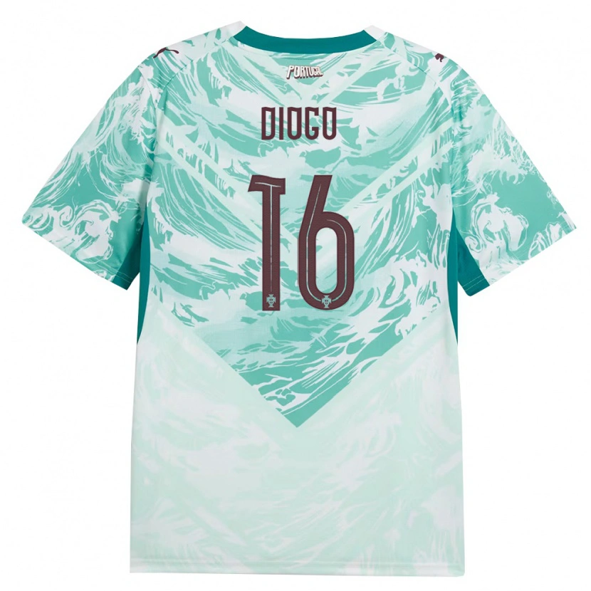 Danxen Mujer Camiseta Portugal Zé Diogo #16 Azul Cielo Blanco Verde 2ª Equipación 26-28 La Camisa