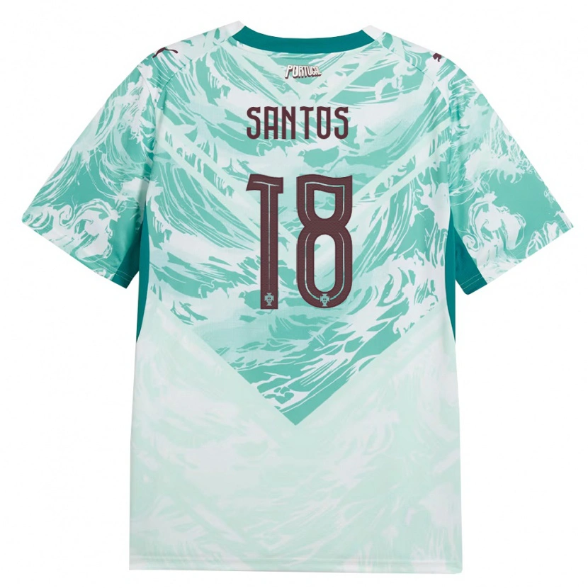 Danxen Mujer Camiseta Portugal Gonçalo Santos #18 Azul Cielo Blanco Verde 2ª Equipación 26-28 La Camisa