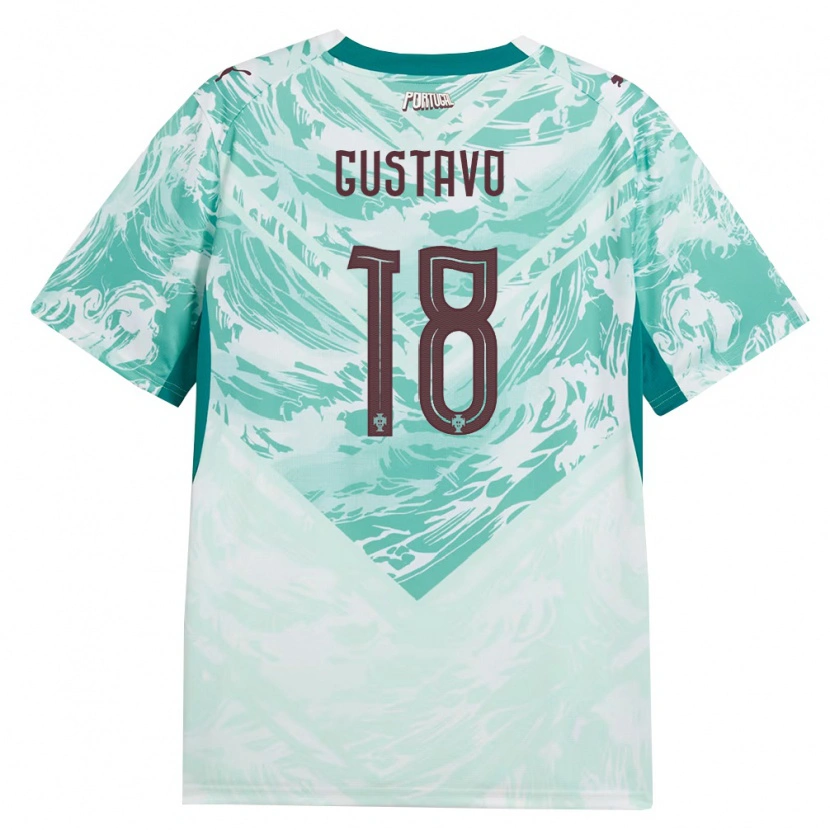 Danxen Mujer Camiseta Portugal Gustavo Ferreira #18 Azul Cielo Blanco Verde 2ª Equipación 26-28 La Camisa