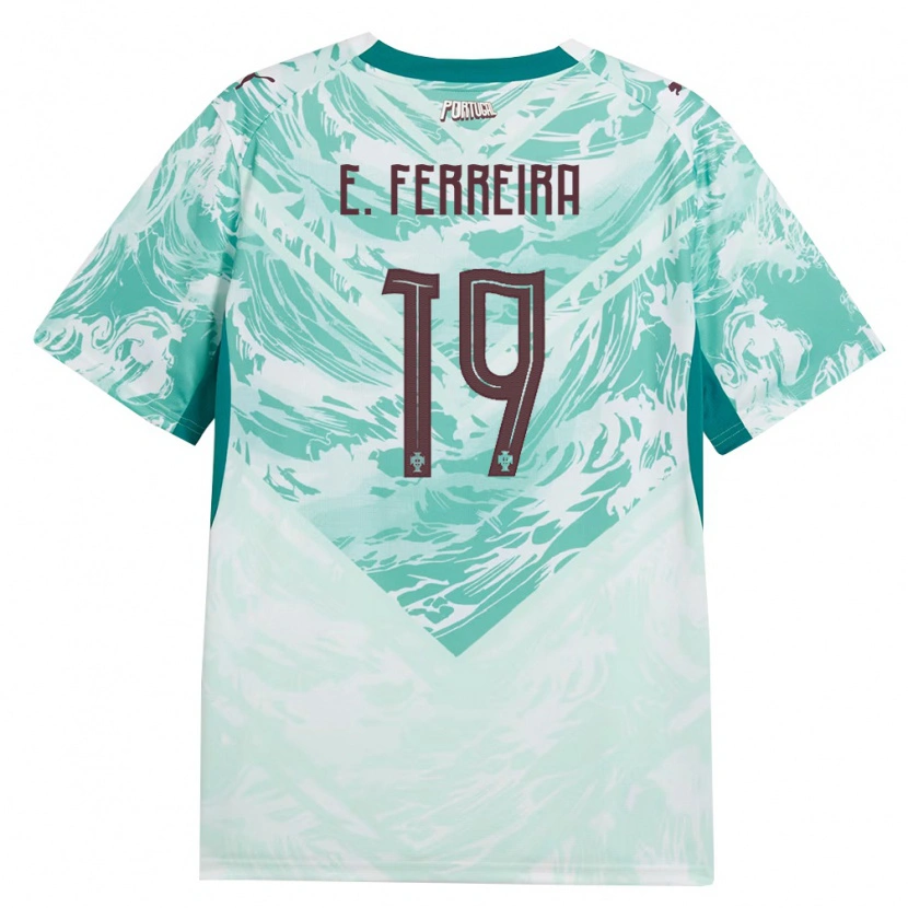 Danxen Mujer Camiseta Portugal Eduardo Ferreira #19 Azul Cielo Blanco Verde 2ª Equipación 26-28 La Camisa