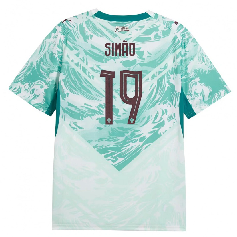 Danxen Mujer Camiseta Portugal Martim Simão #19 Azul Cielo Blanco Verde 2ª Equipación 26-28 La Camisa