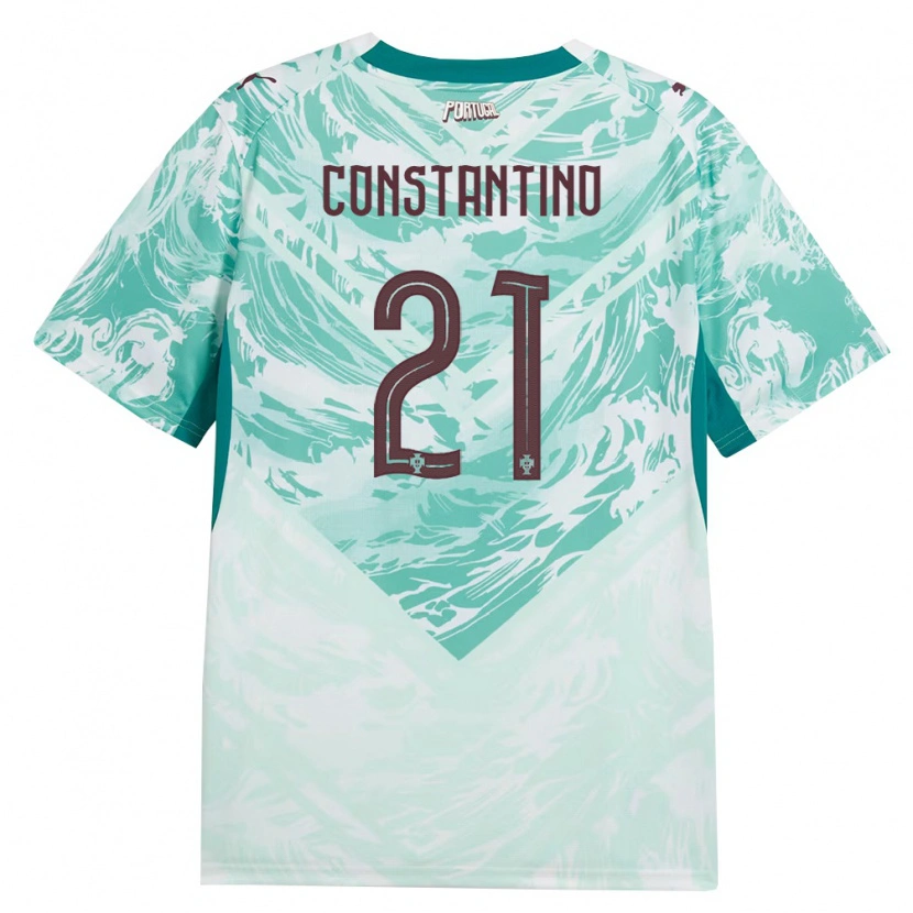 Danxen Mujer Camiseta Portugal Simão Constantino #21 Azul Cielo Blanco Verde 2ª Equipación 26-28 La Camisa