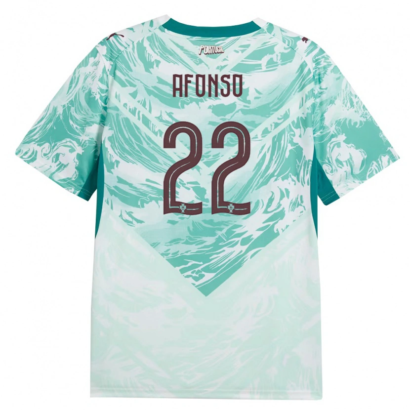 Danxen Mujer Camiseta Portugal João Afonso #22 Azul Cielo Blanco Verde 2ª Equipación 26-28 La Camisa