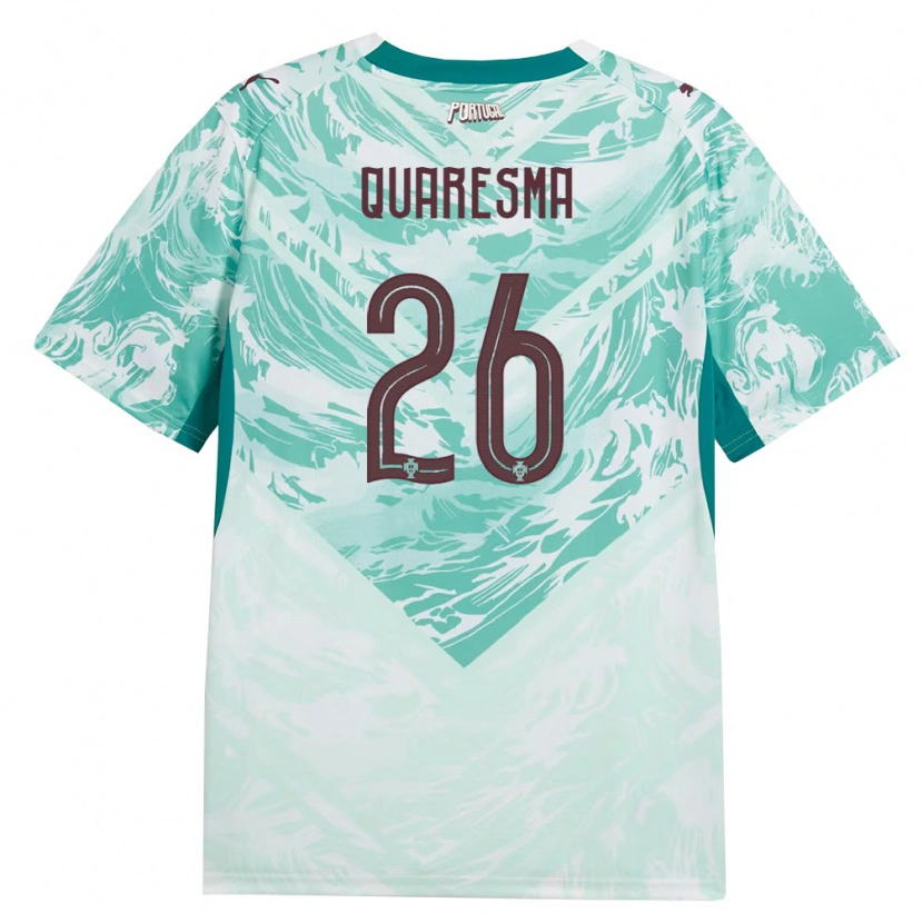 Danxen Mujer Camiseta Portugal Eduardo Quaresma #26 Azul Cielo Blanco Verde 2ª Equipación 26-28 La Camisa