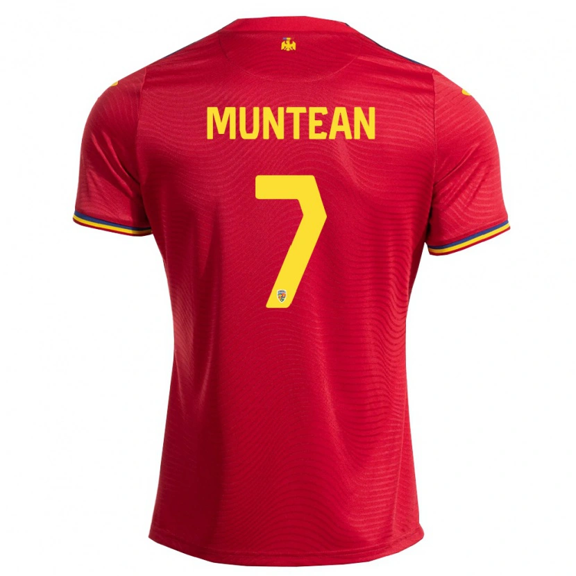 Danxen Mujer Camiseta Rumania Denys Muntean #7 Rojo Marino Amarillo 2ª Equipación 26-28 La Camisa