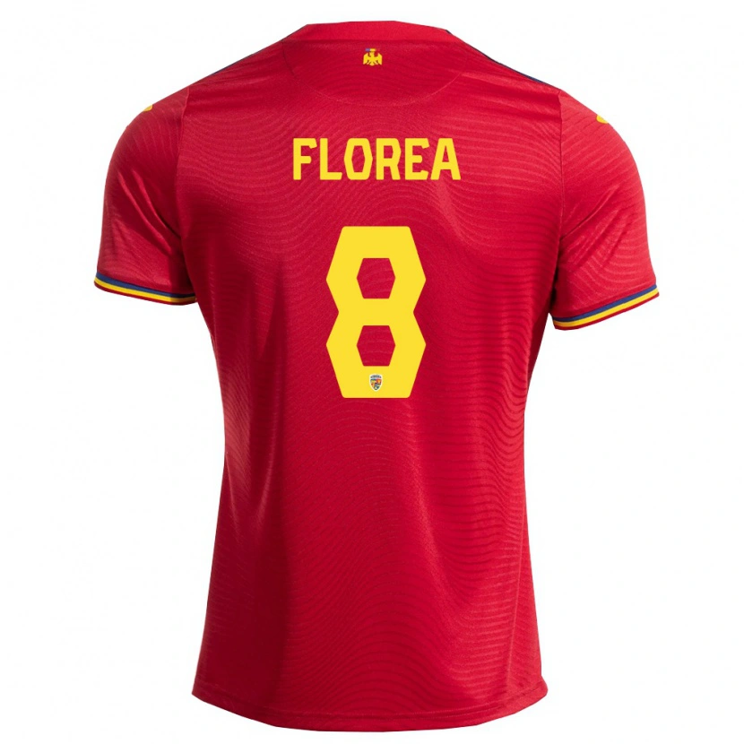 Danxen Mujer Camiseta Rumania Andrei Florea #8 Rojo Marino Amarillo 2ª Equipación 26-28 La Camisa