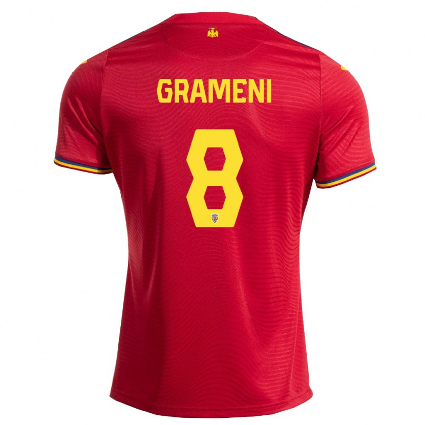 Danxen Mujer Camiseta Rumania Constantin Grameni #8 Rojo Marino Amarillo 2ª Equipación 26-28 La Camisa