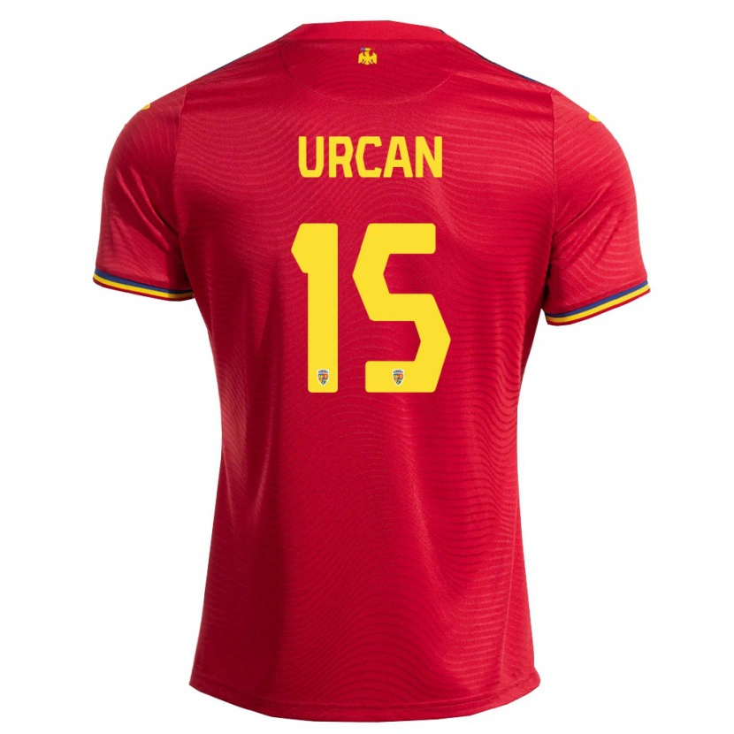 Danxen Mujer Camiseta Rumania Alex Urcan #15 Rojo Marino Amarillo 2ª Equipación 26-28 La Camisa
