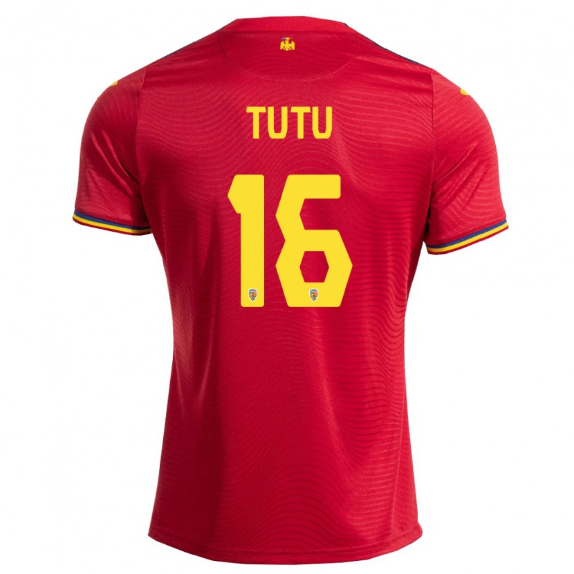 Danxen Mujer Camiseta Rumania Mark Țuțu #16 Rojo Marino Amarillo 2ª Equipación 26-28 La Camisa
