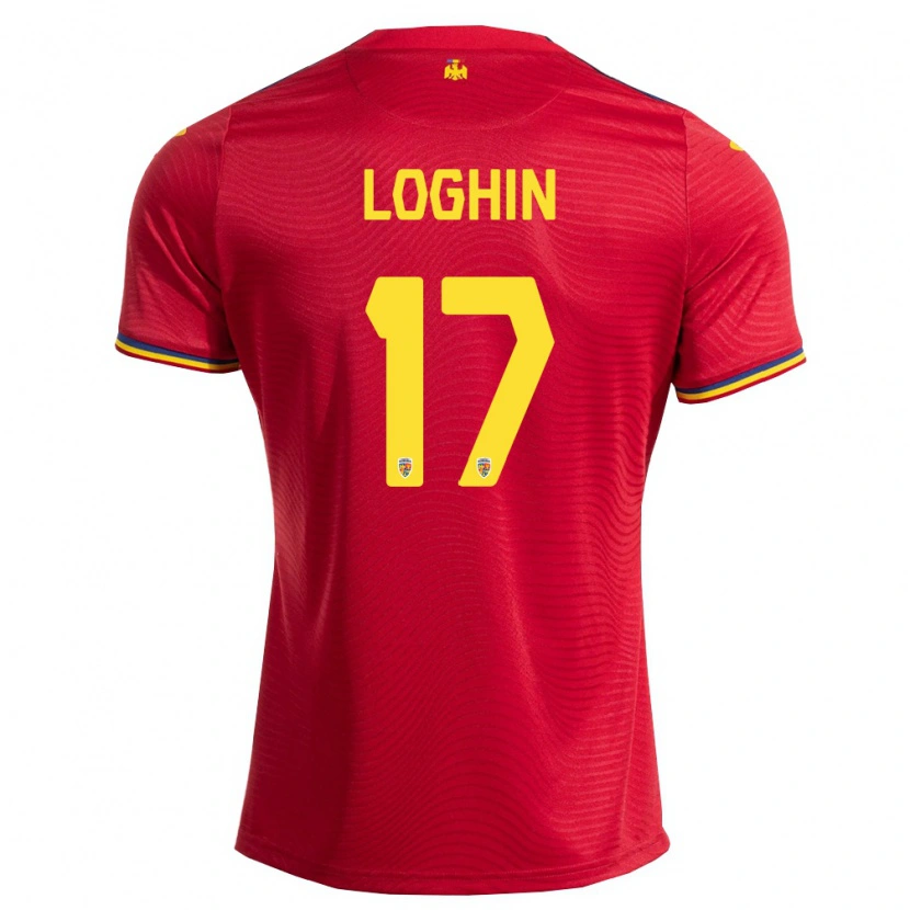 Danxen Mujer Camiseta Rumania David Loghin #17 Rojo Marino Amarillo 2ª Equipación 26-28 La Camisa