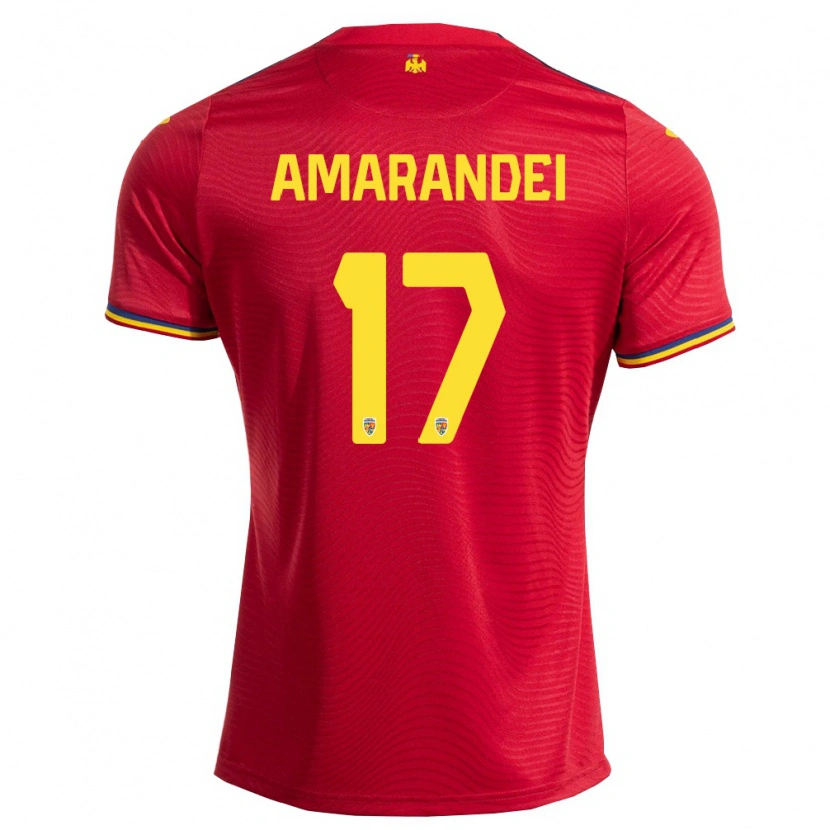 Danxen Mujer Camiseta Rumania Ștefan Amarandei #17 Rojo Marino Amarillo 2ª Equipación 26-28 La Camisa
