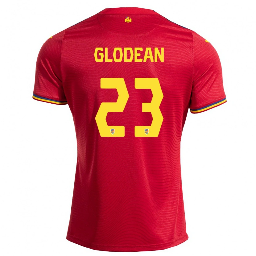Danxen Mujer Camiseta Rumania Alexandru Glodean #23 Rojo Marino Amarillo 2ª Equipación 26-28 La Camisa