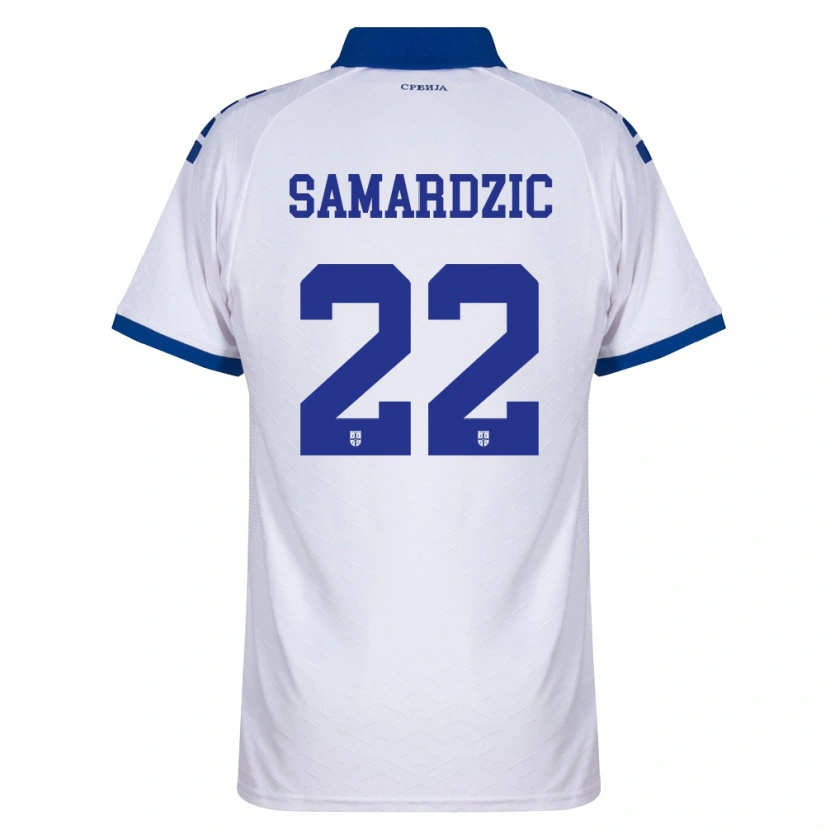Danxen Mujer Camiseta Serbia Lazar Samardžić #22 Marino Blanco Rojo 2ª Equipación 26-28 La Camisa