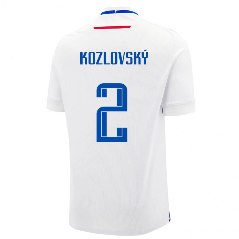 Danxen Mujer Camiseta Eslovaquia Samuel Kozlovský #2 Blanco Azul 2ª Equipación 26-28 La Camisa