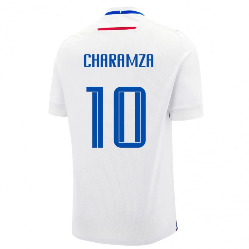Danxen Mujer Camiseta Eslovaquia Mario Charamza #10 Blanco Azul 2ª Equipación 26-28 La Camisa