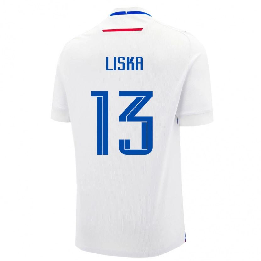 Danxen Mujer Camiseta Eslovaquia Lukas Liska #13 Blanco Azul 2ª Equipación 26-28 La Camisa