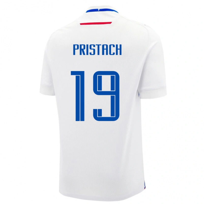 Danxen Mujer Camiseta Eslovaquia Lukas Pristach #19 Blanco Azul 2ª Equipación 26-28 La Camisa